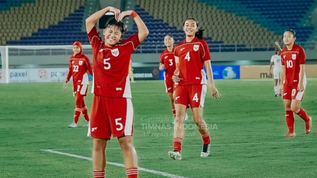 Selebrasi pemain Timnas Putri Indoneaia U-16. [Instagram]